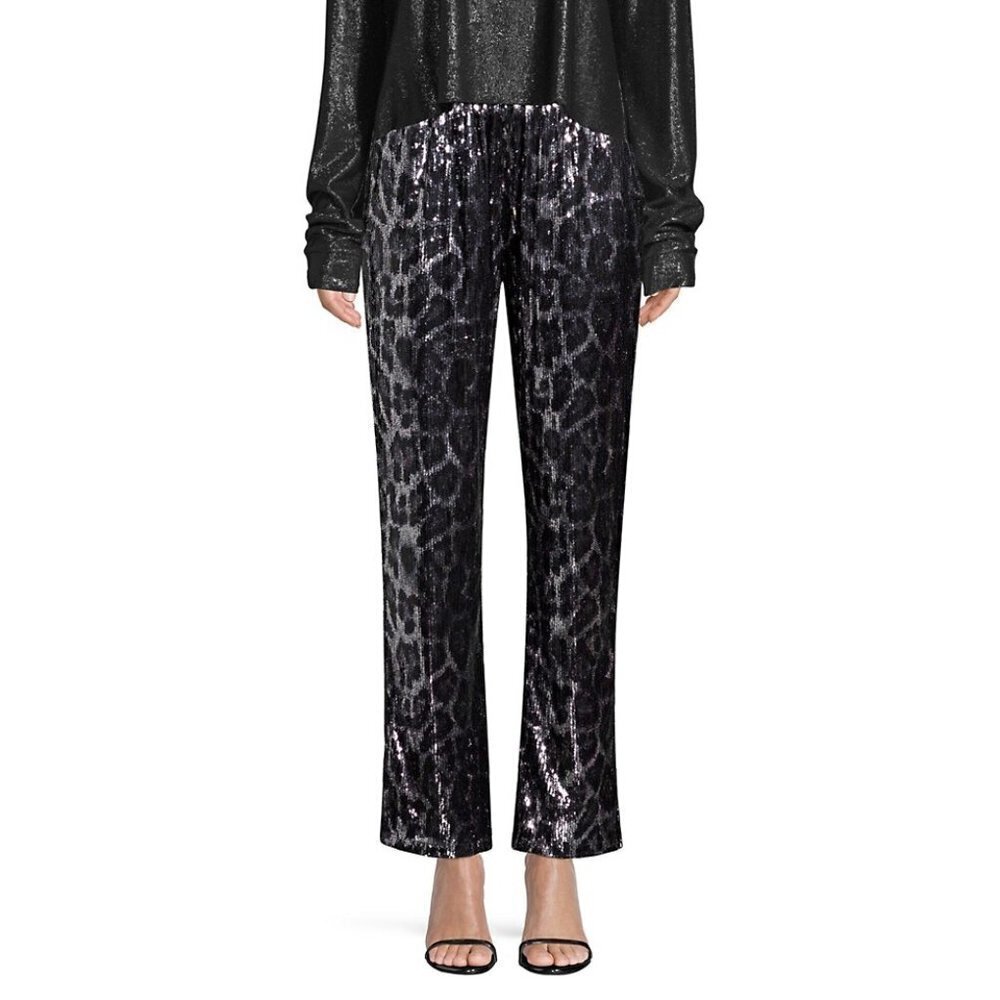 RtA Black and Silver Sequin Leopard-Print Trousers